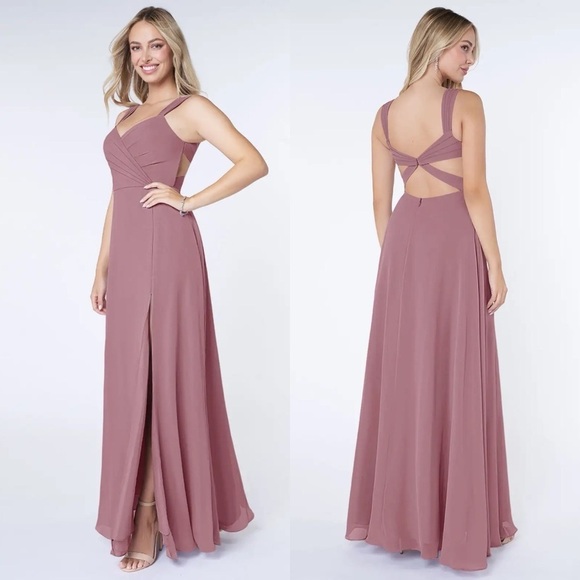 NWT AZAZIE NAHRIN Vintage Mauve A-Line V-Neck Pleated Chiffon Dress size A2 - Picture 1 of 10